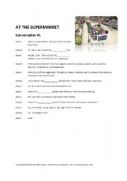 English Worksheet: At the Supermarket - Gapfill for Conversation Activity