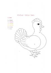 English Worksheet: Color this hen 