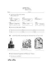 English worksheet: The numbers and the places in a city