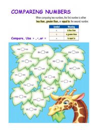 English Worksheet: COMPARING NUMBERS