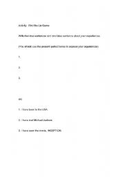 English Worksheet: Fine the Lie Game(using present perfect tense)