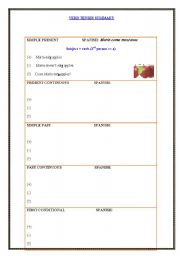 English worksheet: Verbs template