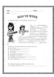 English Worksheet: was vs were