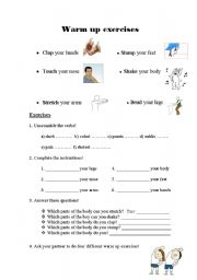 English worksheet: Warm up exercises