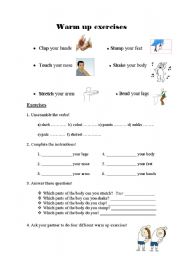 English Worksheet: Warm up exercises