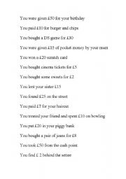 English Worksheet: Money game
