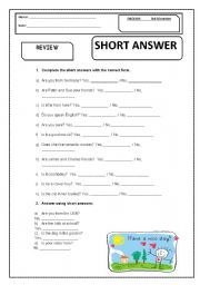 English worksheet: short anwers