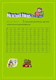 English Worksheet: school crossword