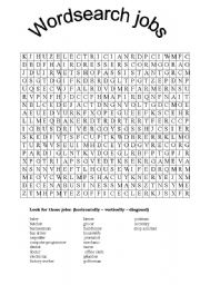 English Worksheet: wordsearch jobs (solution included)