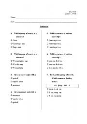 English worksheet: Sentences Assessment