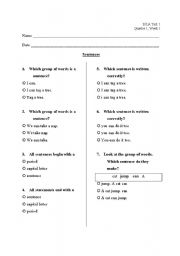 English Worksheet: Sentences Assessment