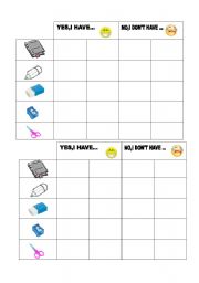 English worksheet: Do you have these school objects?