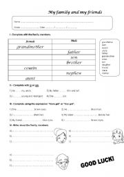 English Worksheet: my family and my friends