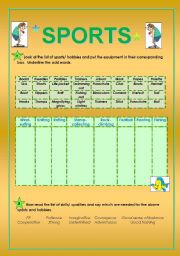 English Worksheet: Sports, equipment and qualities