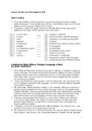 English Worksheet: Advanced Reading - Looking for baby-sitters - a foreign language a must