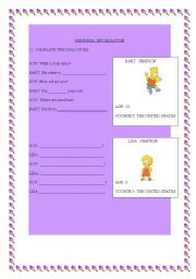 English worksheet: PERSONAL INFORMATION