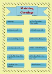 English Worksheet: matching games for greetings 