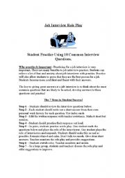 Job Interviews - Student Role Play - English Speaking  Practice - Procedure Explained, Question Sheet and Suggested Answers