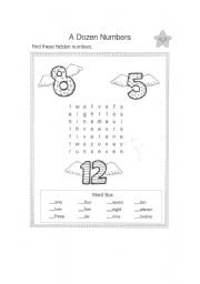 English worksheet: A dozen numbers