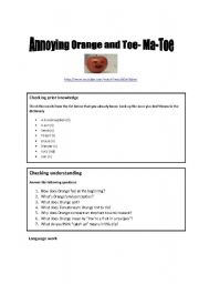 English worksheet: Annoying Orange -ed and -ing adjectives