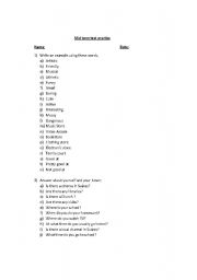 English worksheet: 4th form mid term exam