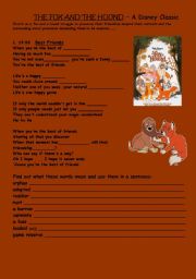 English Worksheet: Movie: The Fox and the Hound - Disney