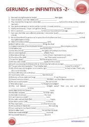 English Worksheet: INFINITIVES or GERUNDS-2-