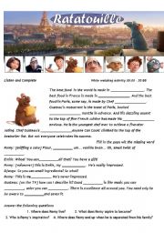 Ratatouille - Movie Worsheet 1/4 + Key ( 4 pages ) 00:00-30:00 