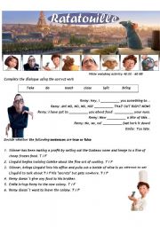 English Worksheet: Ratatouille - Movie Worsheet 3/4 + Key ( 2 pages ) 40:00-60:00 