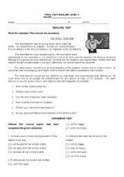 English Worksheet: ENGLISH FINAL TEST LEVEL 5