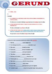 English Worksheet: GERUND