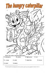 English Worksheet: The hungry caterpillar  - colour by number