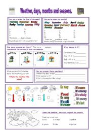 English Worksheet: days, months, seasons, weather