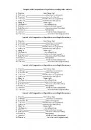 English Worksheet: Comparative and Superlative Exercices