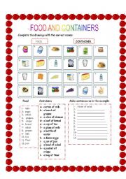 English Worksheet: Food and containers