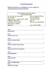 English Worksheet: Personal Information