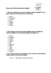 English Worksheet: British and American English - work with the differences
