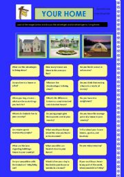 English Worksheet: Discussion 2  - Homes.  Includes a black and white version and Instructions