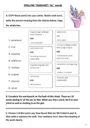 English worksheet: AL words