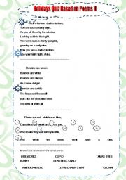 English worksheet: HOLIDAYS QUIZ BASED ON POEMS PART TWO 