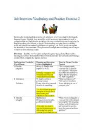 Important Job Interview Vocabulary, Interviewing Tips and Practice Exercise # 2 - Second in the Set