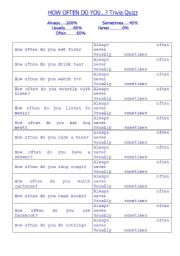 English Worksheet: How often do you..?frequency adverbs quizz