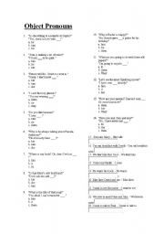 English Worksheet: Object pronouns