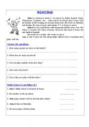 English Worksheet: reading 