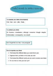 English worksheet: useful words to write an sum up