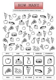 English Worksheet: FOOD - HOW MANY