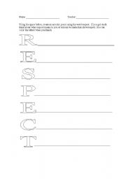 English Worksheet: Respect Acrostic Poem