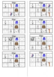 English Worksheet: cloth bingo