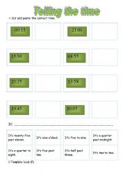 English Worksheet: Telling the time (cut and paste)