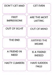 English Worksheet: PROVERBS GAME CARDS